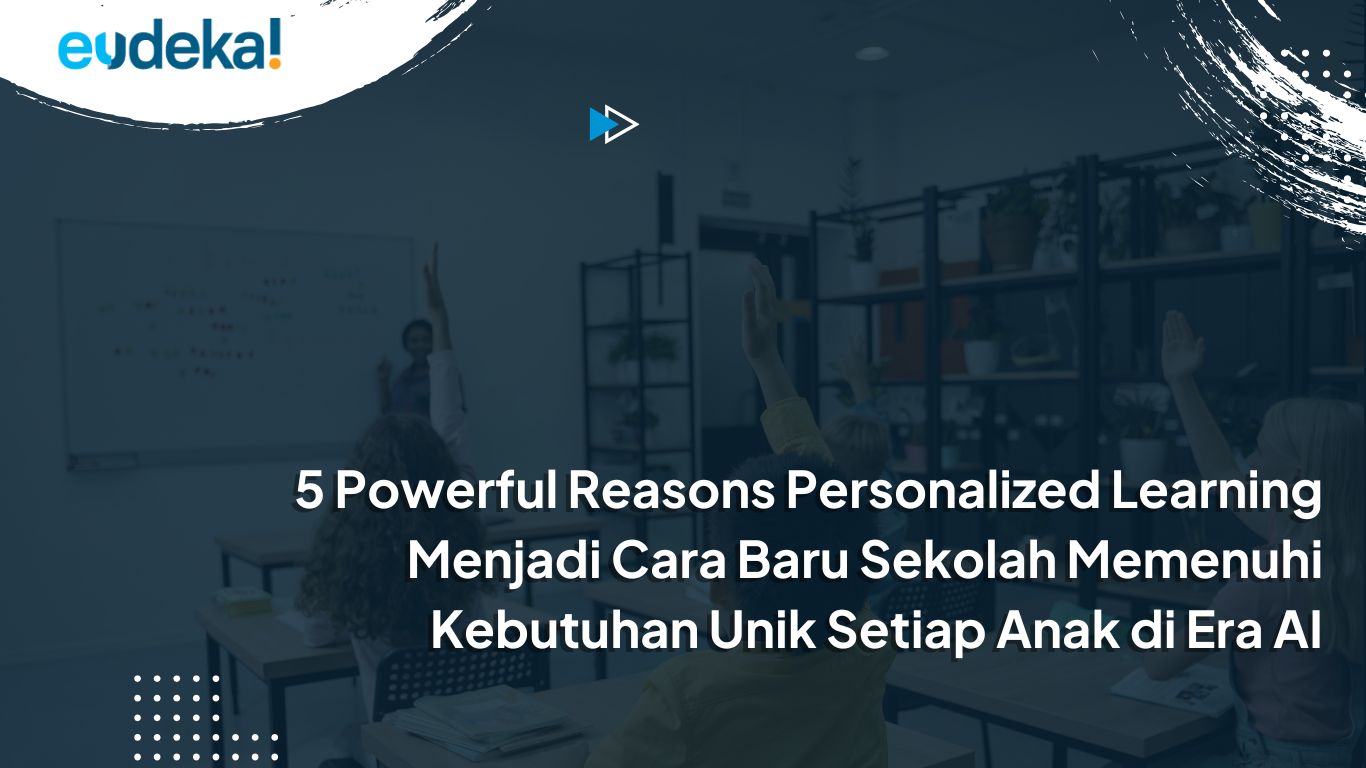 Personalized Learning in a modern classroom setting with students raising their hands.