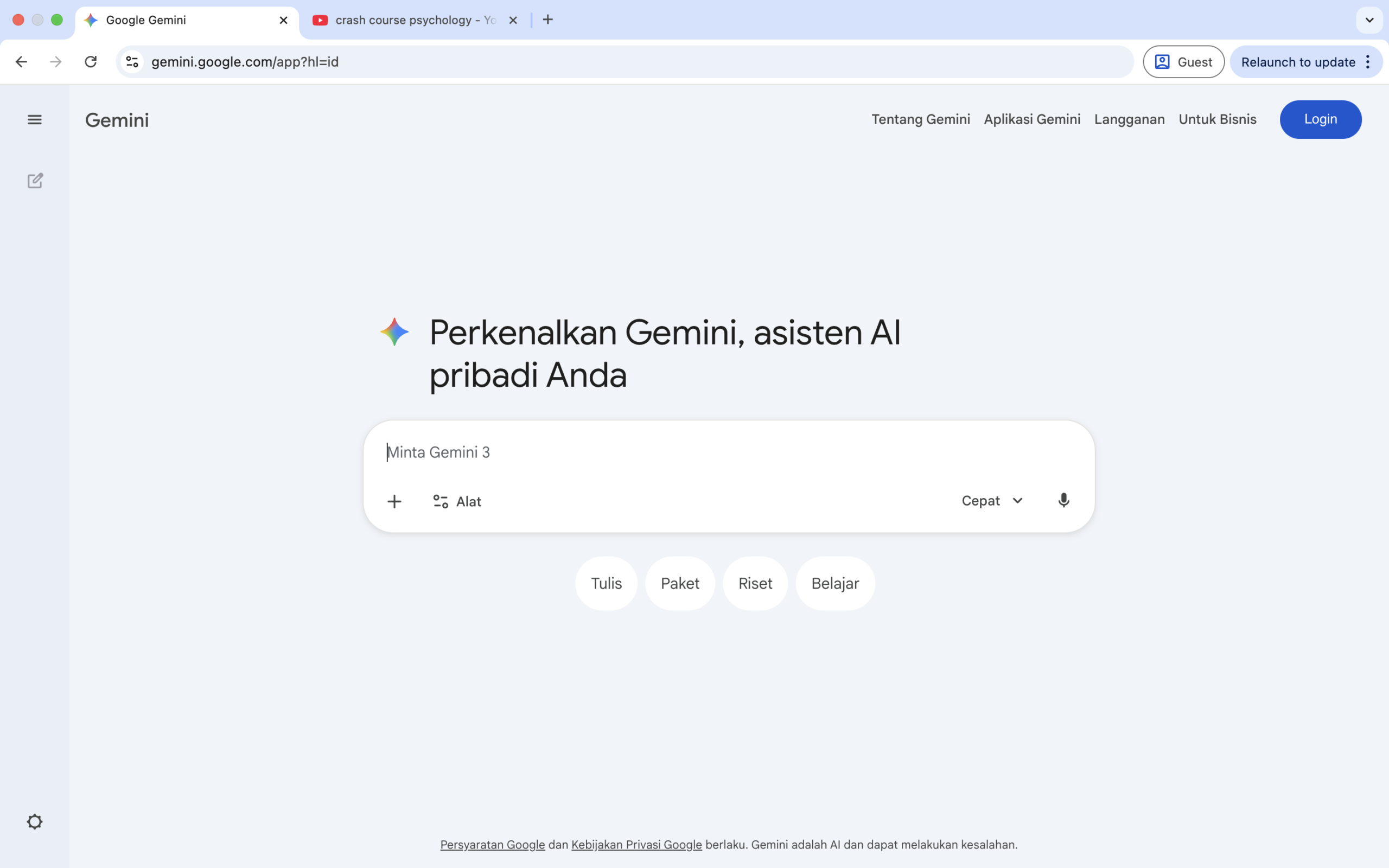 Cara Merangkum Video YouTube dengan Gemini AI: 4 Langkah Praktis & Super Cepat 4 Halaman utama Gemini AI yang digunakan untuk merangkum video YouTube hanya dengan memasukkan link.